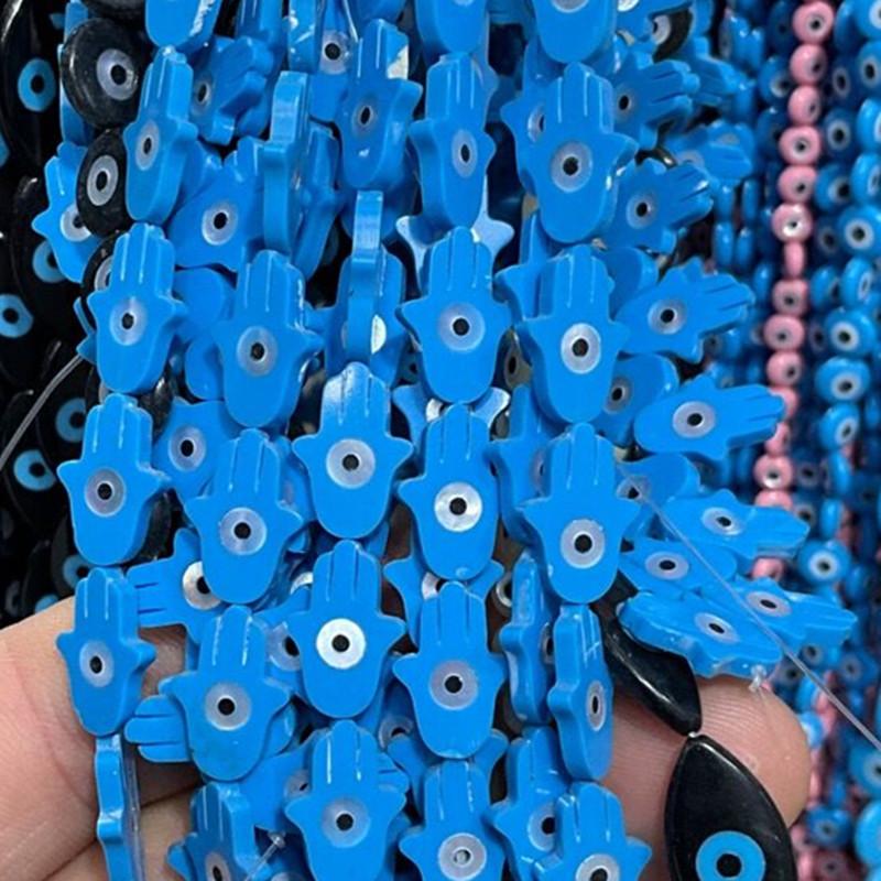 10Pcs/lot 10x14mm Blue Fatima's Hand Shape Natural Mother of Pearl Evil Eye Beads for Women Making DIY Jewelry Necklace Bracelet