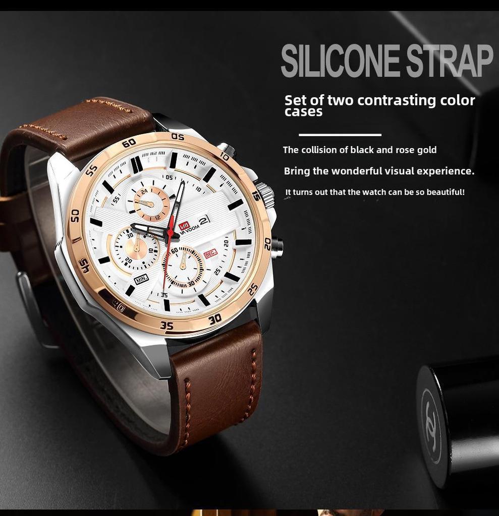 Мужские водонепроницаемые кварцевые часы для спорта на открытом воздухе с календарем и кожаным ремешком