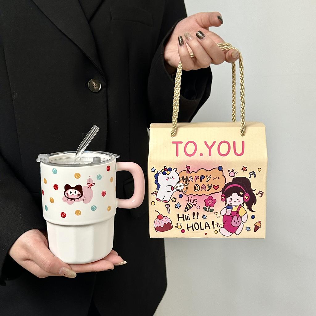 Милая кукла-щенок в форме польки, соломенная чашка, керамическая кружка с крышкой, парная чашка для воды, практичный подарок на день рождения для девочек