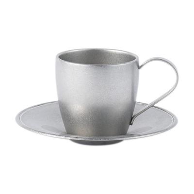 Винтажная чашка и блюдце Inox DW, 160 мл, Сделано в Японии, Идеально для кафе, ресторанов, чая и кофе, Нержавеющая сталь, Состаренная отделка, Небьющиеся,