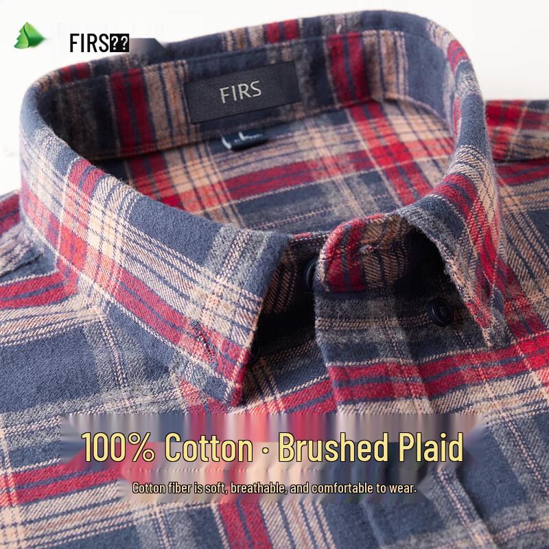 FIRS Men's 100% Cotton Brushed Plaid Long-Sleeve Casual Shirt