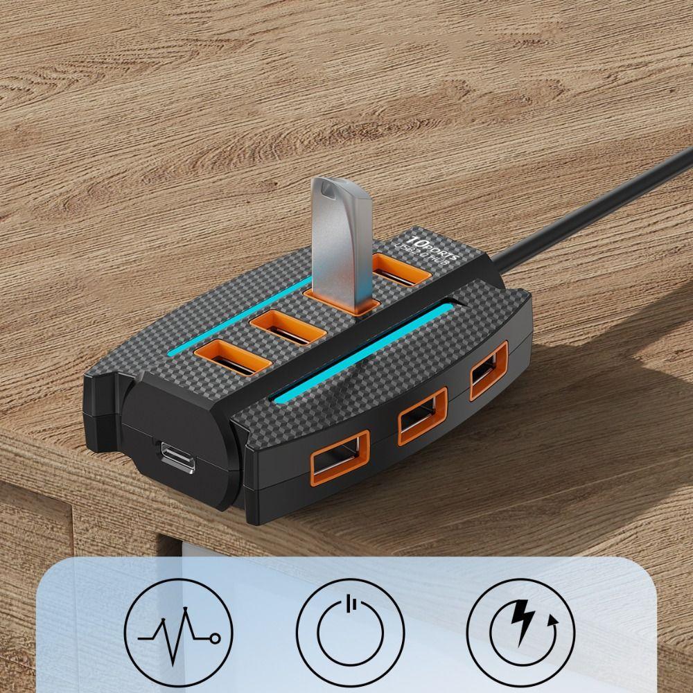 Расширитель на 10 портов USB 2.0 с RGB-подсветкой, расширитель USB-портов, аксессуары для мобильных телефонов
