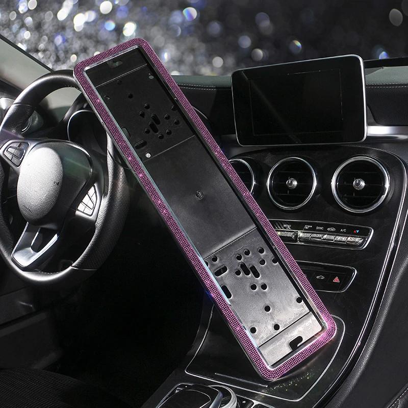 Bling Diamond Car Russian Auto License Plate Frame Holder Stainless Steel Auto Styling Exterior Accessories Women 53.5*12.5cm