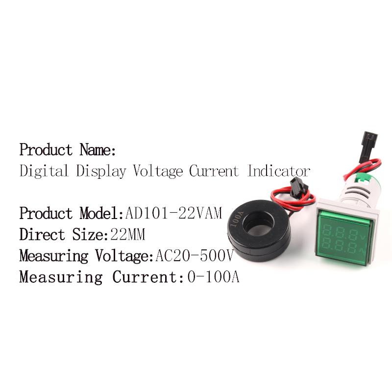 22мм Круглый Квадратный Двойной Светодиодный Индикатор Сигнальная Лампа Цифровой Вольтметр Амперметр 0-100А Ампер Вольт Тестер Напряжения Измеритель AC 20-500В