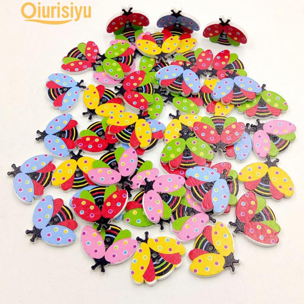 Деревянные пуговицы в виде божьих коровок, цветные, 100 штук