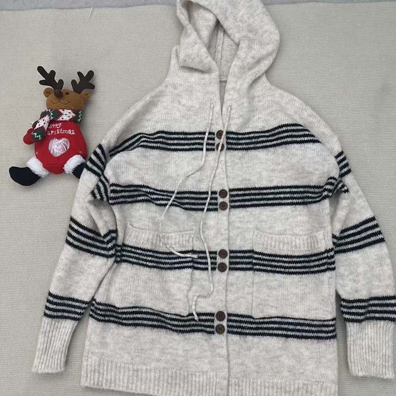 Свитера Пальто Кардиган для Женщин Осень Зима Большой Размер Винтажный Свободный Длинный Рукав Вязаный Кардиган С Капюшоном Свитера Куртка