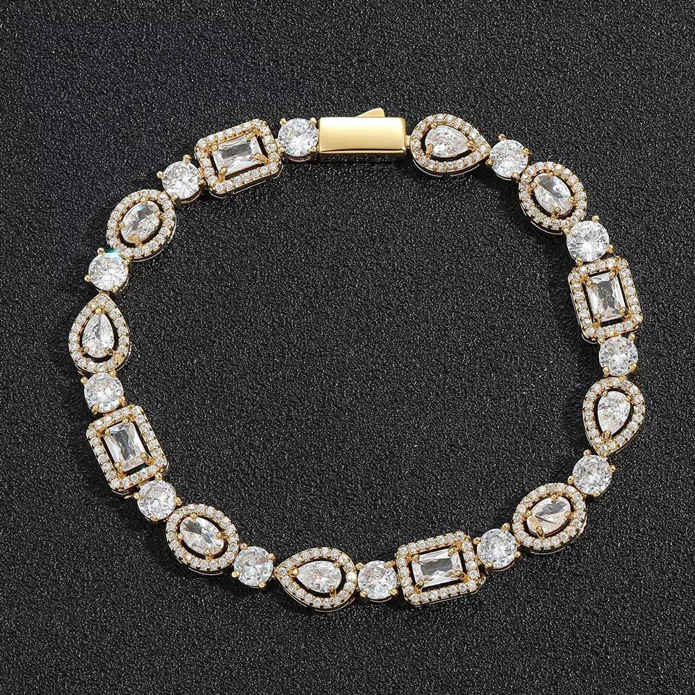 Geometric T-Shaped Water Drop Bracelet with Secure Spring Clasp Iced Out Zirconia Hip Hop Jewelry for Men Women