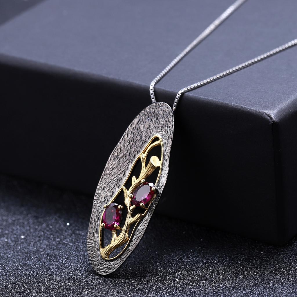 Original Designer Pendant with Branch Design S925 Sterling Silver Natural Rose Pomegranate Necklace Pendant