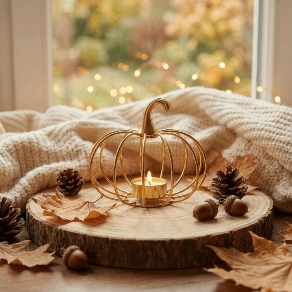 Rustic Style Pumpkin Candle Holder Iron Tealight Holder Creative Candlestick Halloween