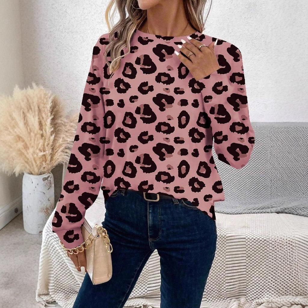Женские толстовки с круглым вырезом, 3D-принтом с леопардовым узором, модные повседневные с длинным рукавом