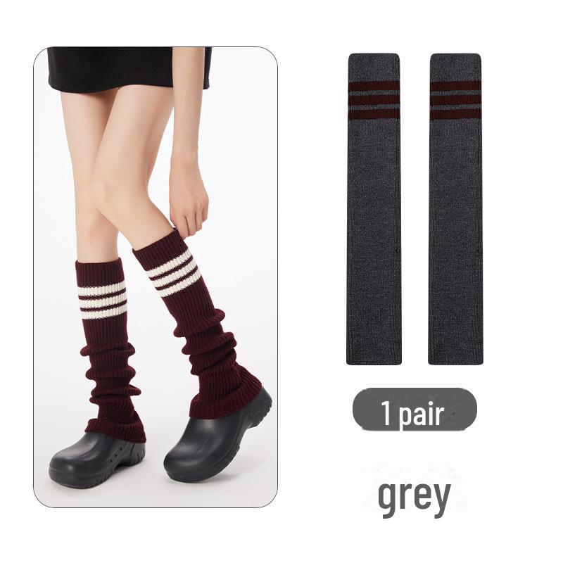 Женские толстые шерстяные полосатые носки - длинные вязаные гетры для осени/зимы