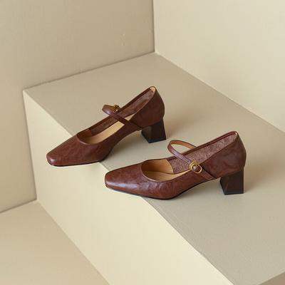 Туфли на высоком каблуке из мягкой овчины черного цвета, весна-осень 2025 года, новые французские туфли в стиле ретро на толстом каблуке с туфлями Мэри Джейн, женские одинарные туфли