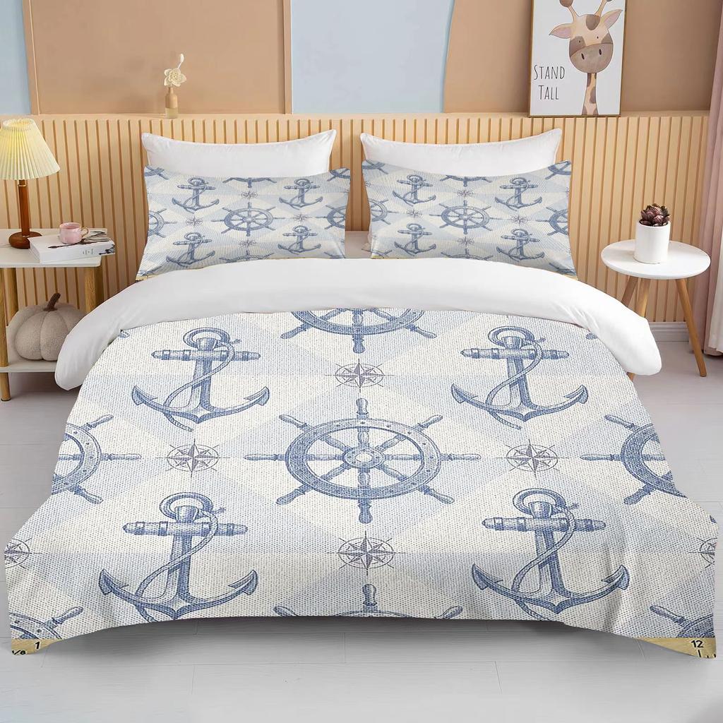 10 Sizes Marine Anchor Pattern Duvet Cover Set Bedding Set Ultra Soft Quilt Cover And Pillowcases For Kids Teens Boys Bedroom