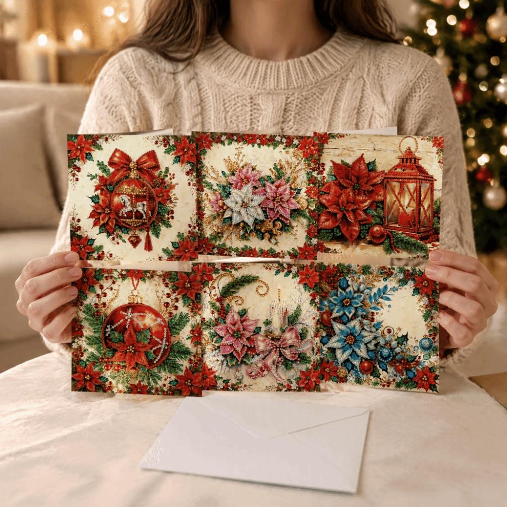 6Pcs/Set 2D Flat DIY Painting Greeting Card Kit Christmas DIY Greeting Cards Birthday