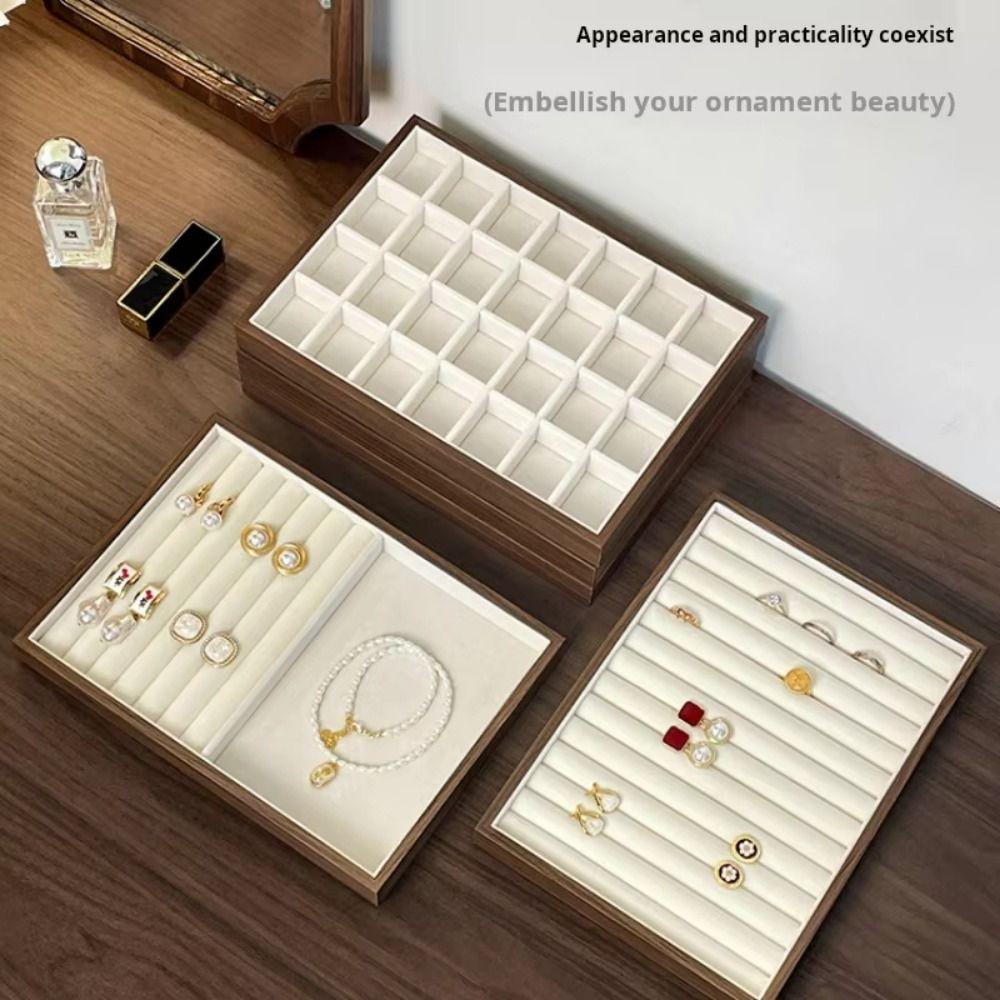 Multi-Compartment Wooden Jewelry Display Tray Solid Wood Pendant Display Plate Ring