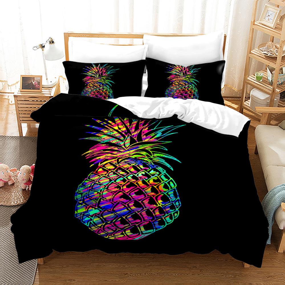 3D Painting Style Bedding Set King Queen Bed Down Duvet Cover Pillowcase 2/3pcs Pineapple Pattern Bed Cover Luxury Home Textile Gift