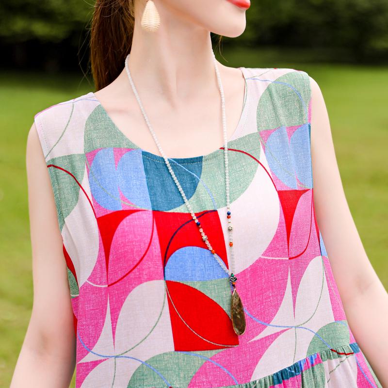 Элегантное женское платье без рукавов больших размеров с коротким рукавом и винтажным принтом, длинное платье, летняя повседневная женская одежда среднего возраста