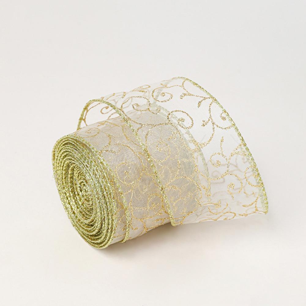Mesh Yarn Christmas Tree Ribbon Gold Wire Edge Fabric Craft Ribbon New Year