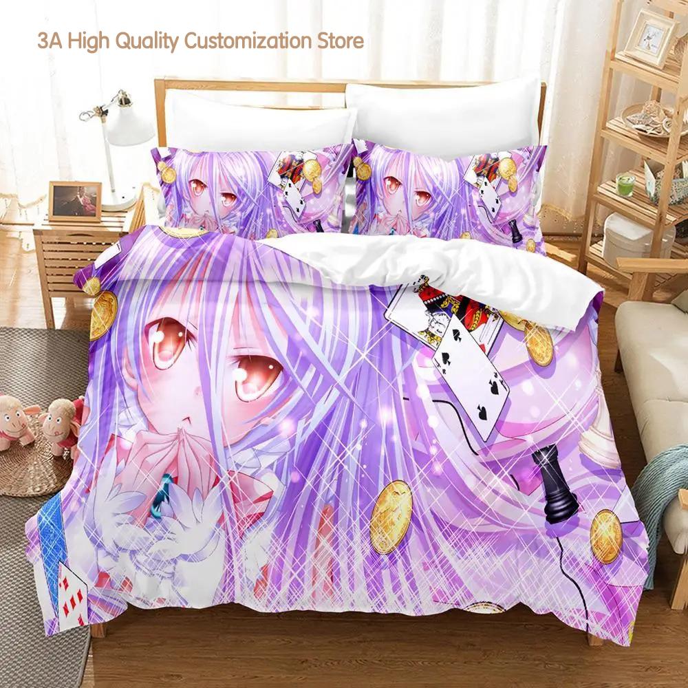 No Game No Life Постельное белье Мультяшное Аниме трехсекционный комплект Взрослая спальня для мальчиков Комплекты пододеяльников 3D Кавайная Девочка