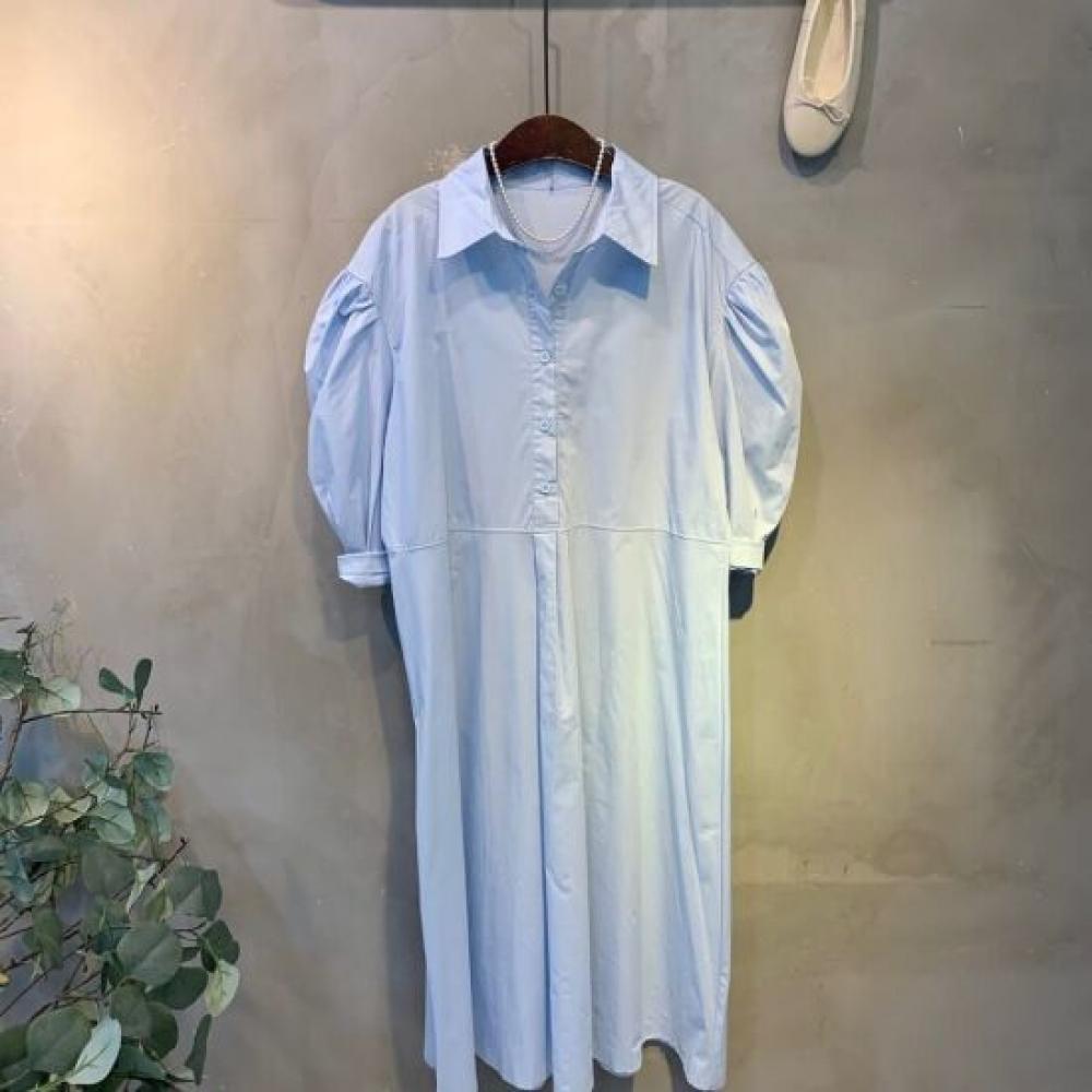 C S In The Room Shiu Puff Sleeve Shirred looSe Fit 5 Sleeve Shirt Long dreSS 3C
