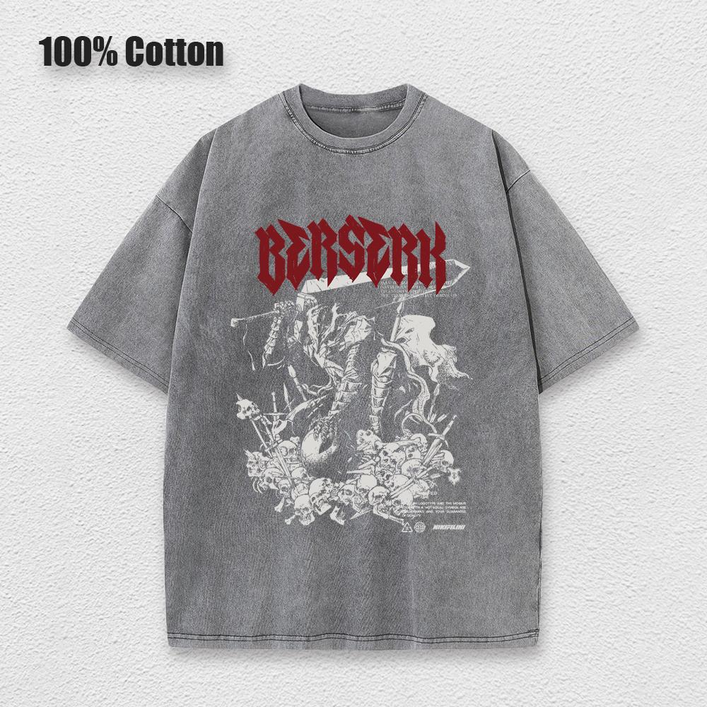 Футболка аниме Berserk Guts Acid в стиле ретро с винтажным принтом, мужская повседневная футболка с коротким рукавом из хлопка Harajuku, унисекс