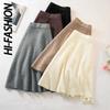 Autumn Knitted Pleated Skirt Women Midi Elastic High Waist A-Line Sweater Skirt Female Winter Wool Long Mom Skirt
