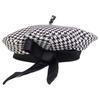 Dior [Excellent Condition/Domestically Authorized] 35DAP910I121 Wool Houndstooth Beret with Ribbon Design Hat 59 Black WhiteUsed