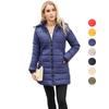 Women’s Hooded Jacket Cotton Padded Light Rain Water Resistant Zipper Closure Windproof Puffer Coats Hidden Side Pockets Winter Long Outwear
