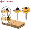 ALLSOME 2PC Tongue & Groove Router Bit Set 3/4" Stock 1/4" Shank 3 Teeth T-shape Wood Milling Cutter Flooring Wood Working Tools