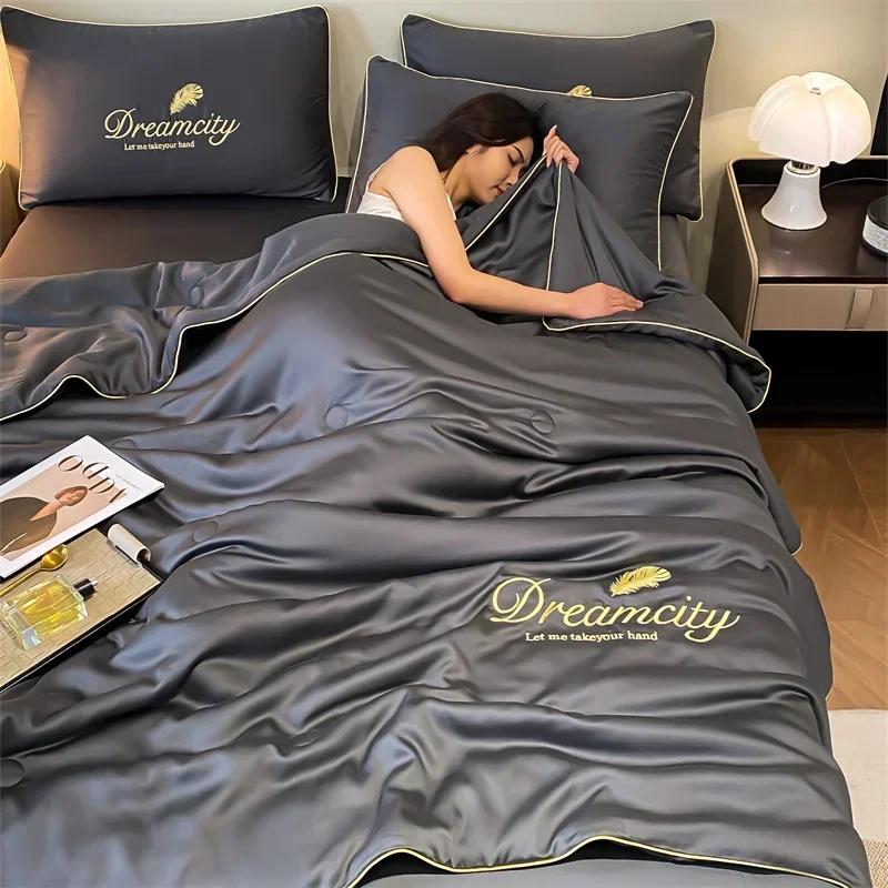 Антибактериальная вышивка, приятная для кожи имитация шелка, тонкое одеяло, кондиционер, можно стирать в прохладном летнем одеяле