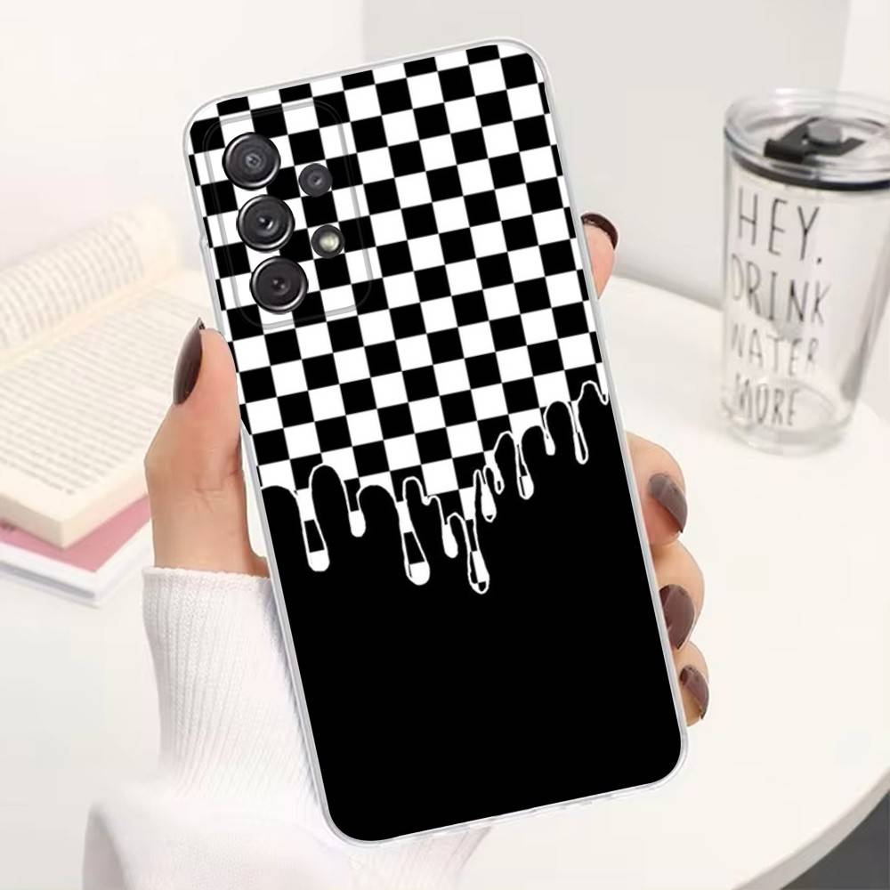 Клетчатый Шахматный Доска Чехол для Телефона Для Samsung Ultra,FE,A30,71,51,S9,10,20,Lite, S22,23,21,Plus, Прозрачный, Силиконовый