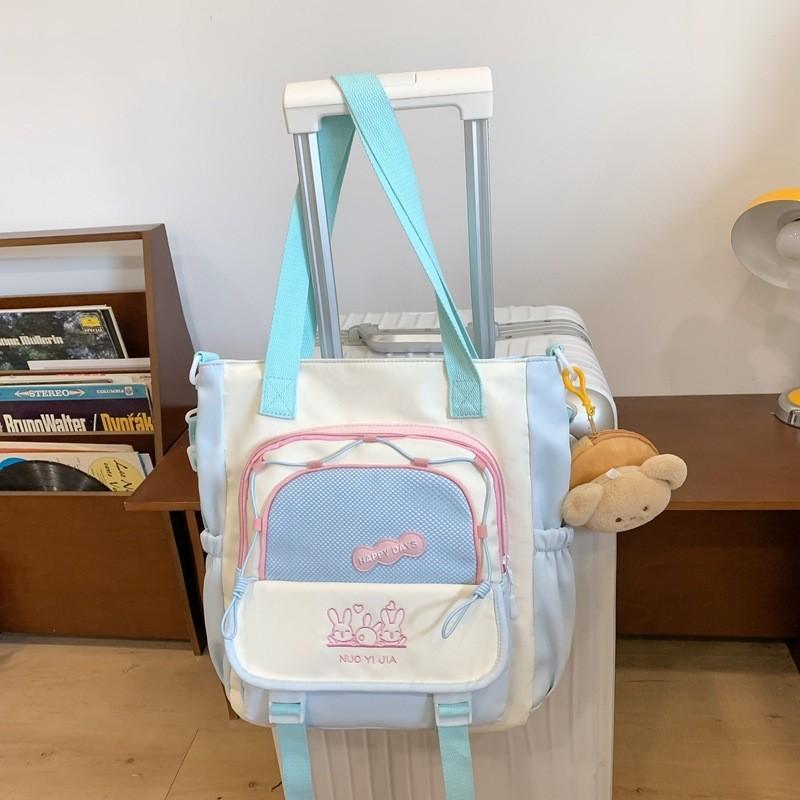 Trendy Canvas Shoulder Bag Cute Color Block Handbag Lightweight Waterproof