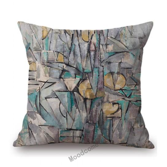Modern Abstract Art Geomtric Lines Red Blue Yellow Piet Mondrian Oil Painting Home Decorative Pillow Case Linen Cushion Cover