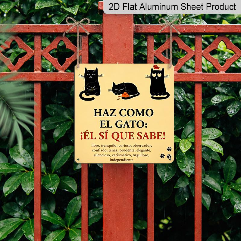 2D Flat - 1pc Vintage Aluminum Metal Sign for Outdoor Wall Decoration, Featuring A Retro Tin Style with A Fun Cat Theme That Says, 'Follow The Wisdom