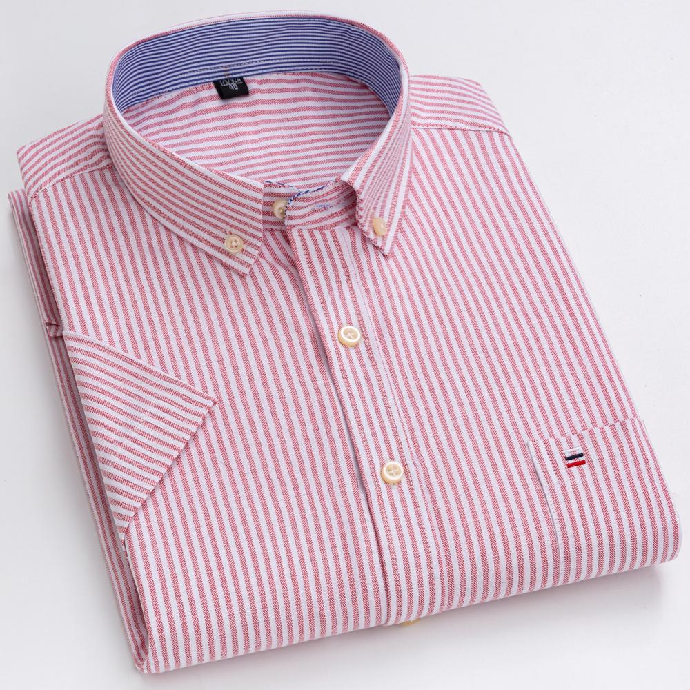 Men's Striped / Solid Short Sleeve Oxford Cotton Button Down Shirt, Summer Casual Comfort Lightweight Breathable with Chest Pocket