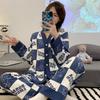 Женский кардиган, клетчатый топ и брюки, пижамы, домашняя одежда, повседневная, милая, пижамы с героями мультфильмов, домашняя одежда, осень и зима