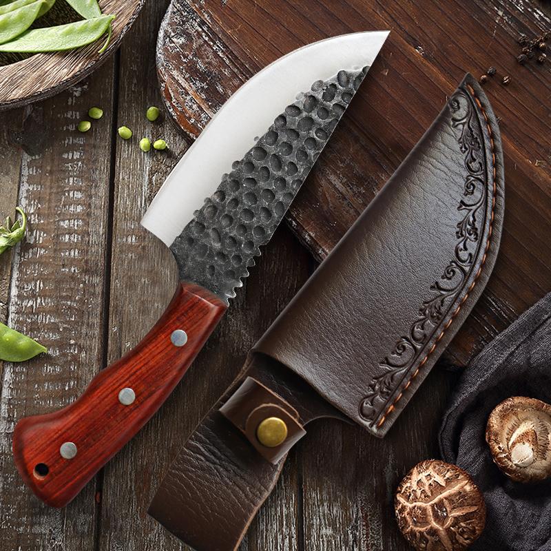 Chef's Knife Sharp Kitchen Knife Slicing Meat Beef Knife Boning and Dividing Stainless Steel Hand-forged Wooden Handle Butcher's Knife