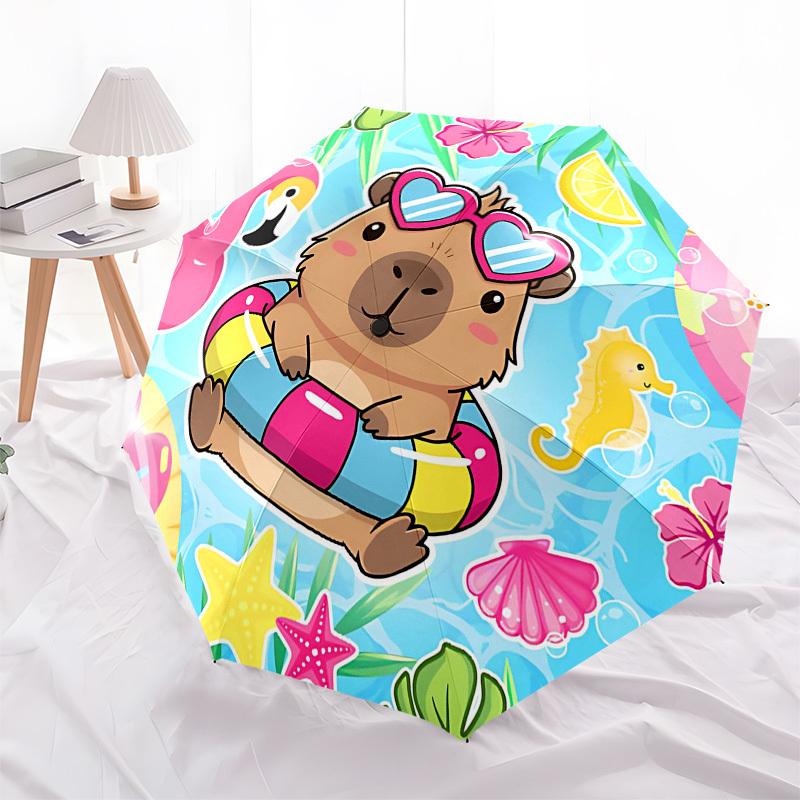 1PC Guinea pig, summer Umbrella-8-Rib Reinforced Portable Folding Travel Suitable for All Seasons Outdoor Daily , Fun Design-Z0432