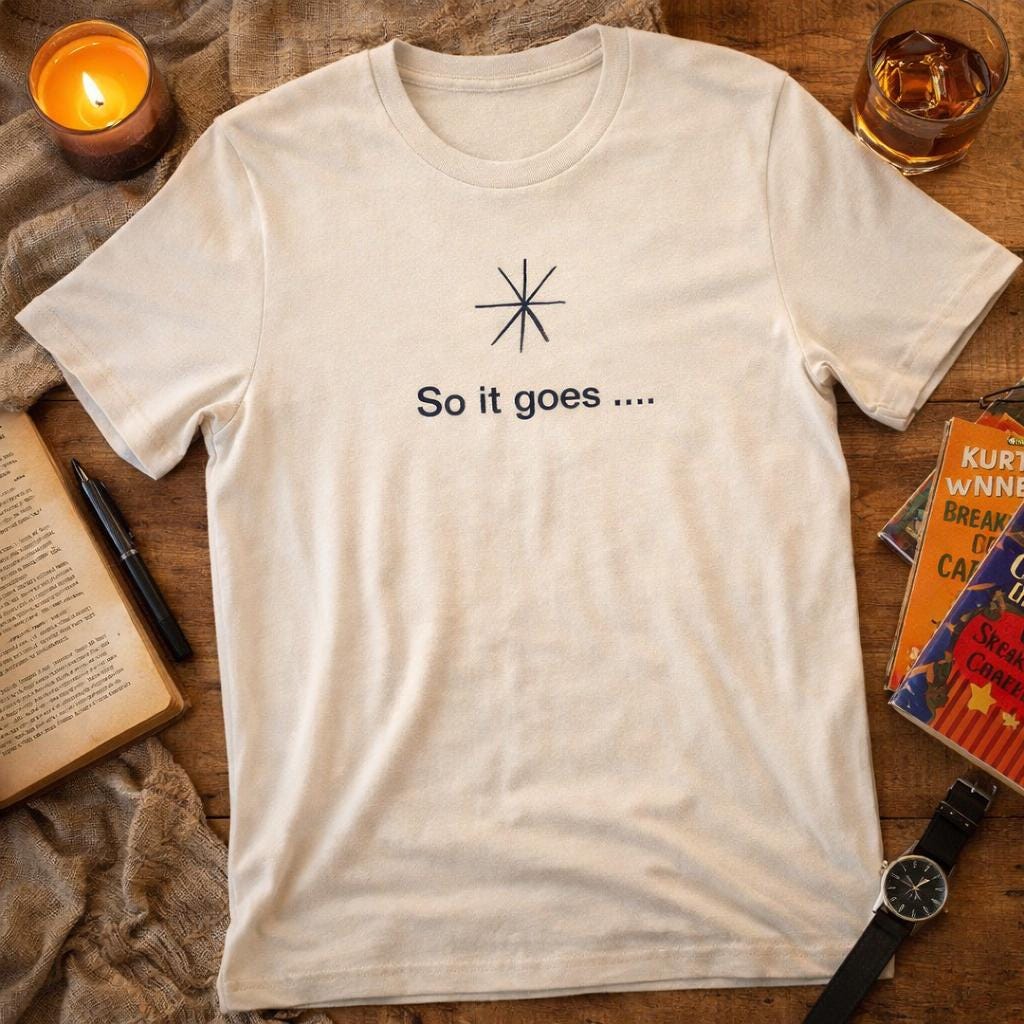 Kurt Vonnegut T-Shirt: "So it goes..." Bella+Canvas Tee, Unisex Graphic T-Shirt, Vintage Style Cotton Tee, Book Lover Gift