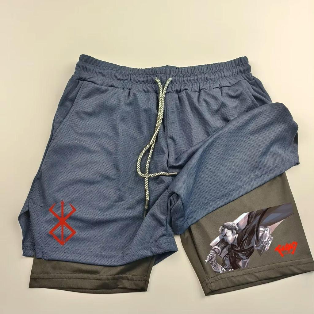 Berserk Muay Thai Kick Boxing UFC MMA Mixed Marcial Art Shorts Anime Men Women Unisex Double Layer Quick Dry Air Sports Gym Fitness Workout