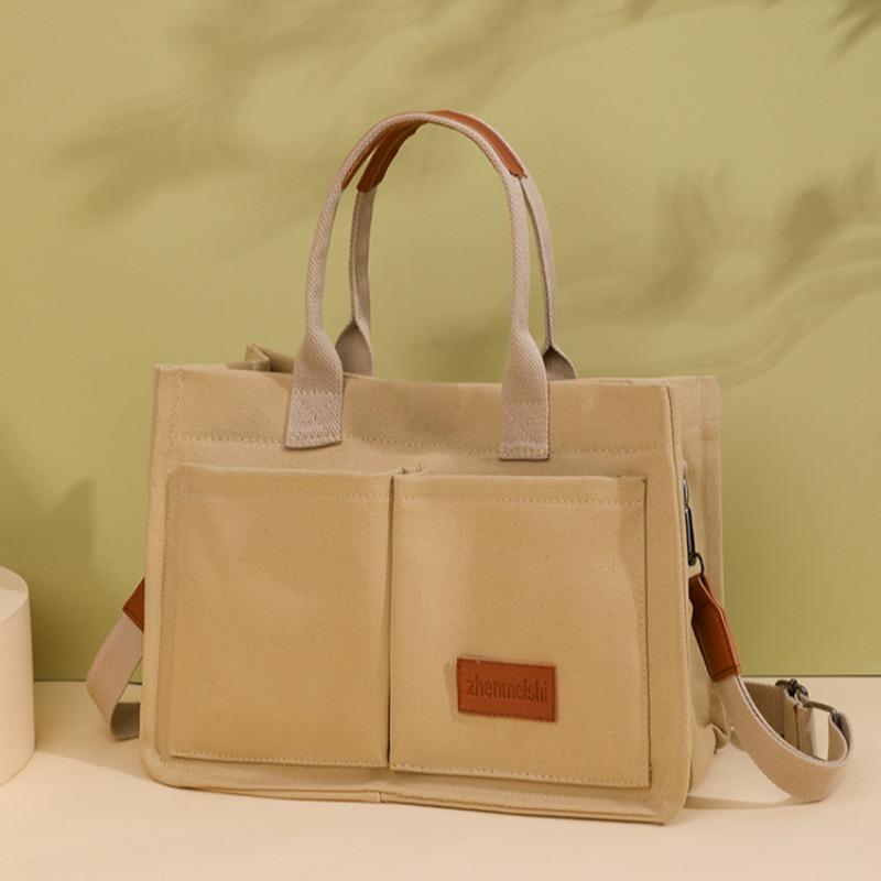 Холщовая сумка для женщин, вместительная сумка с несколькими карманами, модная сумка с диагональным ремнем, сумка с широким плечевым ремнем, сумка-тоут