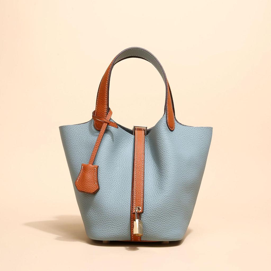 2024 Женская сумка-ведро из натуральной кожи с узором личи - Осенне-зимняя сумка-корзина для овощей