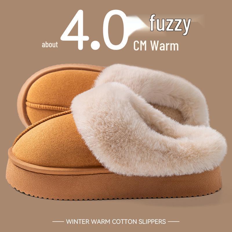 Women's Fleece-Lined Thick-Soled Cotton Slippers - Non-Slip, Warm, Soft-Soled for Autumn/Winter 2025