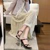 Cross Word with Back Empty Stiletto High Heels Women's 2024 Summer New Black Lacquered Sandals Outer Wear...