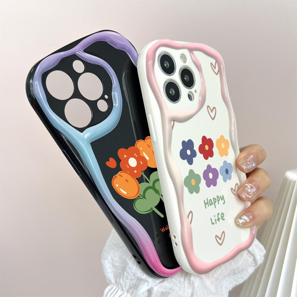 Cute Cartoon Pattern Cream Texture Casing Wavy Edge Soft Silicone Cover Phone Case for Huawei Honor Infinix Tecno iPhone