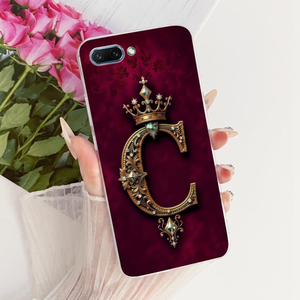 Transparent Casing For Honor 10 Cover Luxury Crown A-Z Letters 2D Flat Pattern Soft Case COL-AL10 COL-L29 COL-L19 COL-TL10