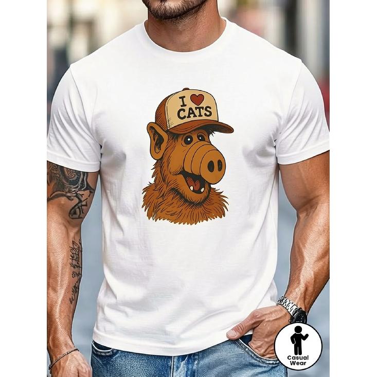 Men's Soft Cotton T-Shirt with Funny ALF Graphic, Crew Neck Short Sleeve Casual Tee for Daily Wear