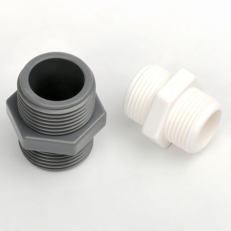 1PC 1/2~2'' Double Male Thread PVC Equal Straight Connectors Aquarium Fish Tank Water Supply Pipe Fitting Irrigation Accessories