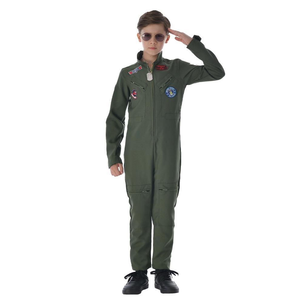 Movie Top Cosplay American Airforce Uniform Halloween Costumes For Men Boys Army Green Military Pilot Jumpsuit Full Set