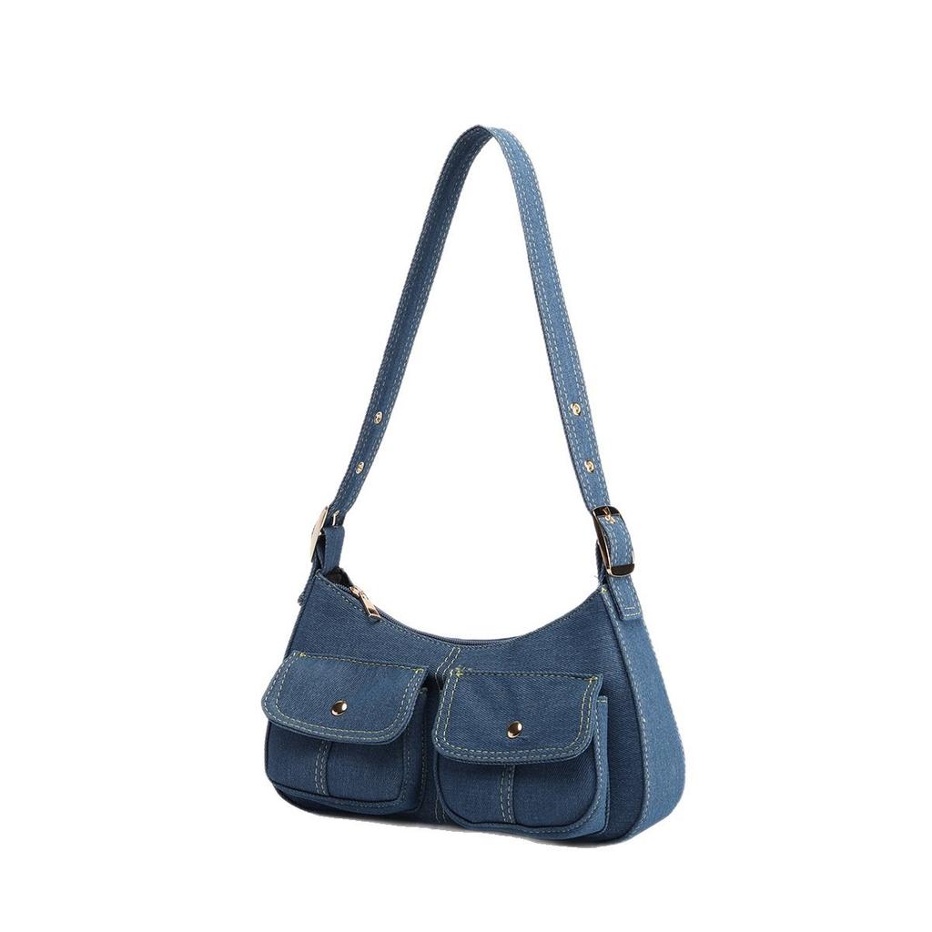 2025 New Versatile Denim Hobo Bag Niche Design Underarm Bag Women's Fashion Shoulder Bag Fashion Baguette Bag